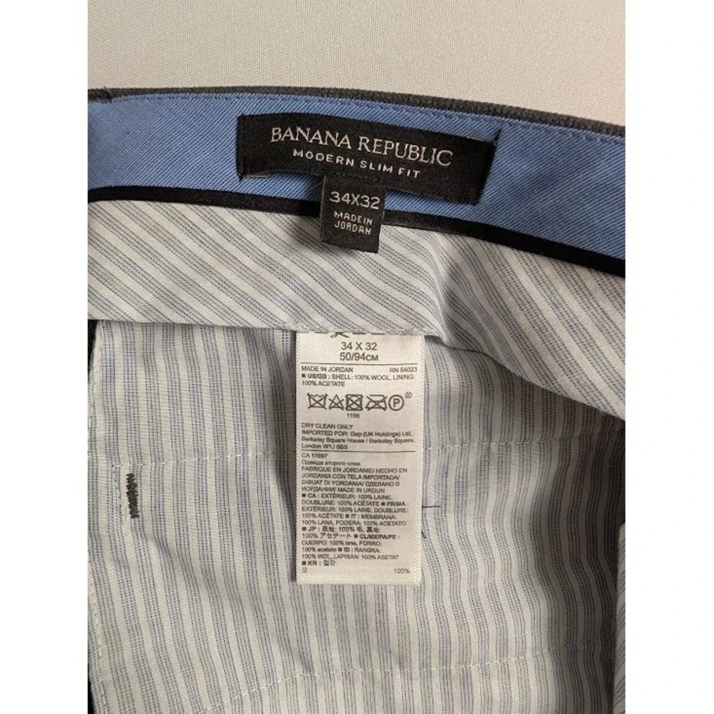 BANANA REPUBLIC Modern Slim Fit Dress Pants Mens 34x32 (Fits 35x31) Gray Wool